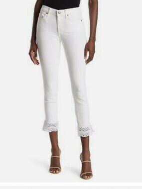 7 FOR ALL MANKIND Women's Gwenevere Eyelet Trim Ankle Jeans White Size 26 NWT